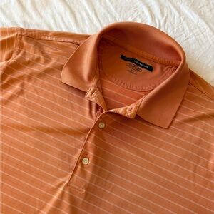 Greg Norman PlayDry Wicking Polo Shirt Mens Large Orange White Stripe Golf Tee